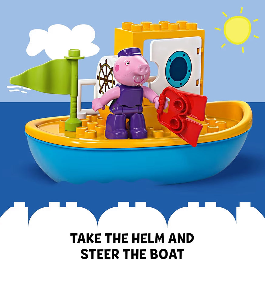 LEGO DUPLO Peppa Pig Bootsrit Badspeelding, Boublok Leerstel met 2 Peppa Pig Figure Ingesluit, Waterspeelding