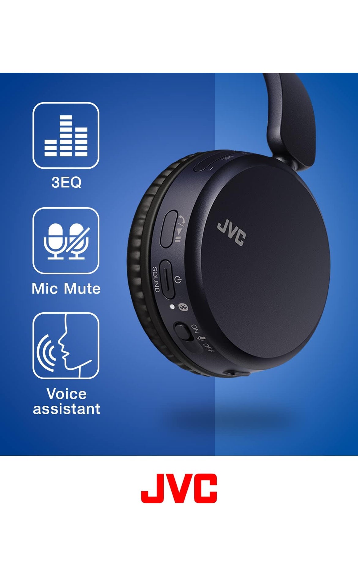JVC Diepbas Draadlose Koptelefoon, Bluetooth 5.2, Ingeboude EQ (Bas/Helder/Normaal), Multi-puntverbinding, Stemassistent-versoenbaar, 35 Uur Batterylewe - HAS36WB (Swart)