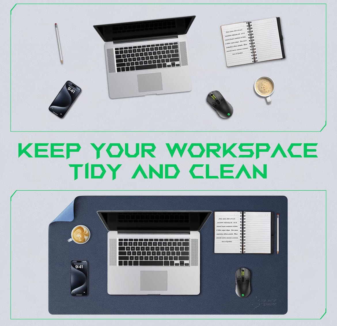 Black Shark Non-Slip Leather Desk Pad, Keyboard Gaming Mouse Mat (31.4" x 15.7" x 0.12"), Large Desk Cover, Waterproof Writing Pad, Suitable for Office, Home - Manta P9 Dark Blue