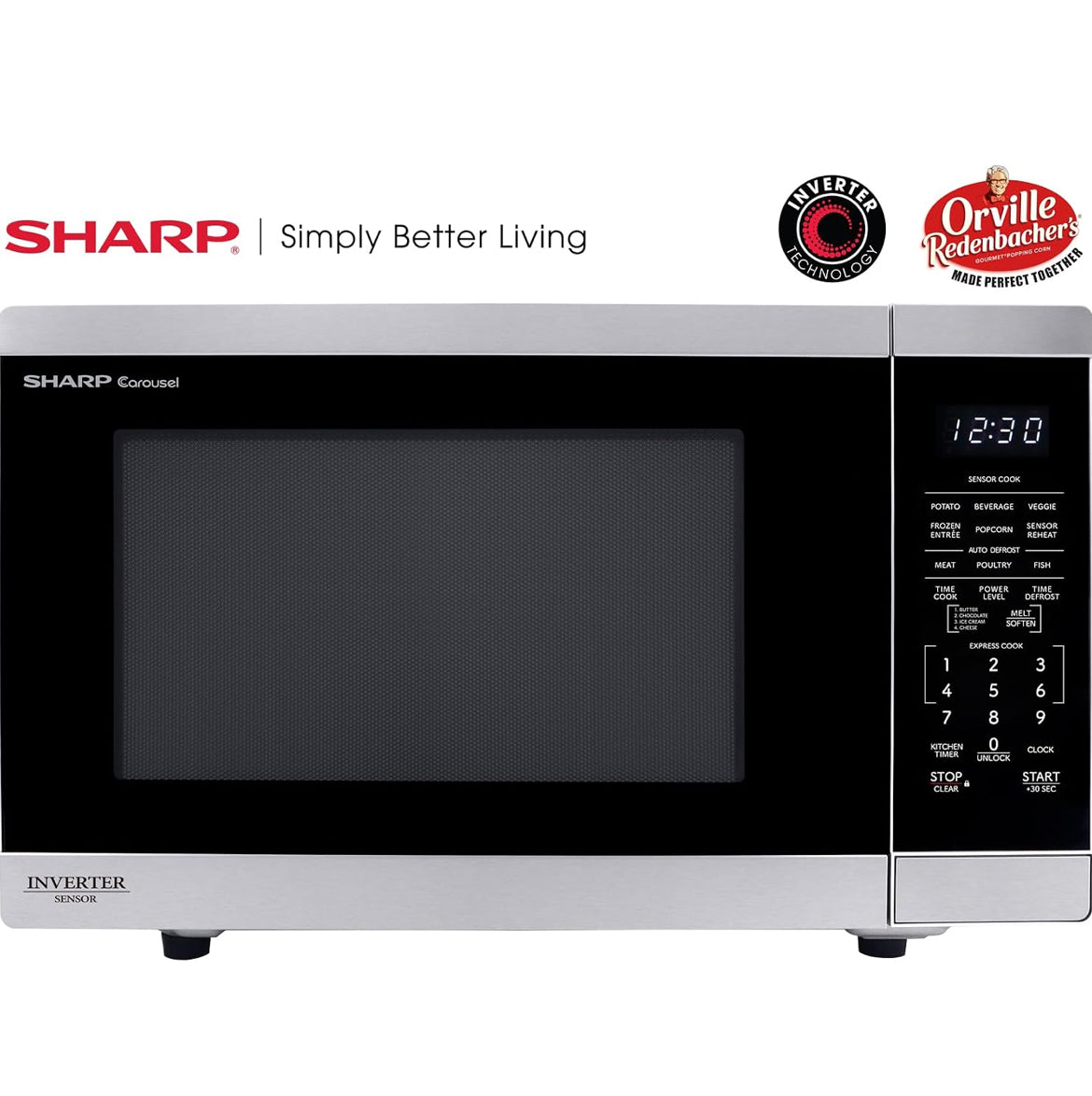 Sharp SMC1464KS 1.4 cu. ft. 1100W Stainless Steel Countertop Microwave Oven
Inverter Technology, 12.4" Carousel Turntable, Removable Turntable, Orville Redenbacher's Certified