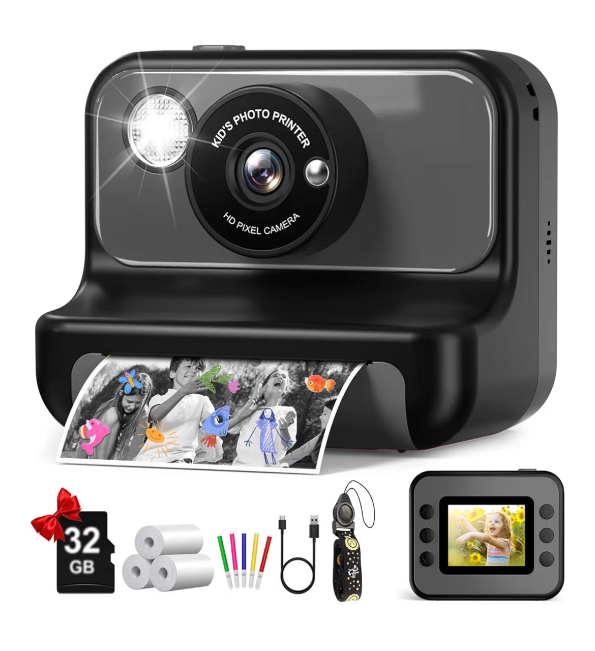 Kinders Kitsdruk 1080P HD Video Digitale Kamera m/ 32G Kaart - (Swart)
