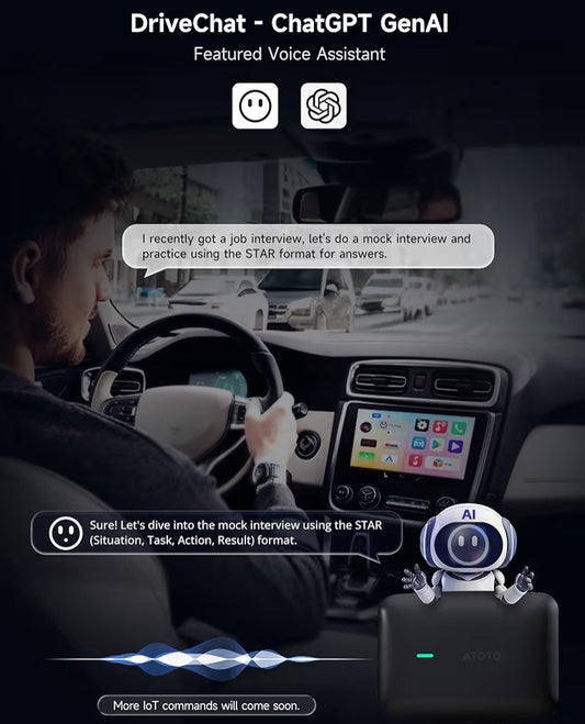 KI-boksopgradering Koordlose CarPlay/Android Auto-adapter Versoenbaar met YouTube, Prop-en-speel Slim KI-bokssteun, Dubbele Bluetooth, GPS-spoor