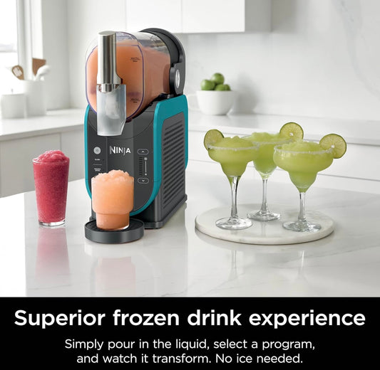 Ninja SLUSHi Professionele Bevrore Drankiemaker met RapidChill-tegnologie, 88 oz. Bevrore Drankie- en Slushie-masjien, 2 Voorafingestelde Programme, Bevrore Margaritas, en Meer, Premium Aksente, Teal, FS299