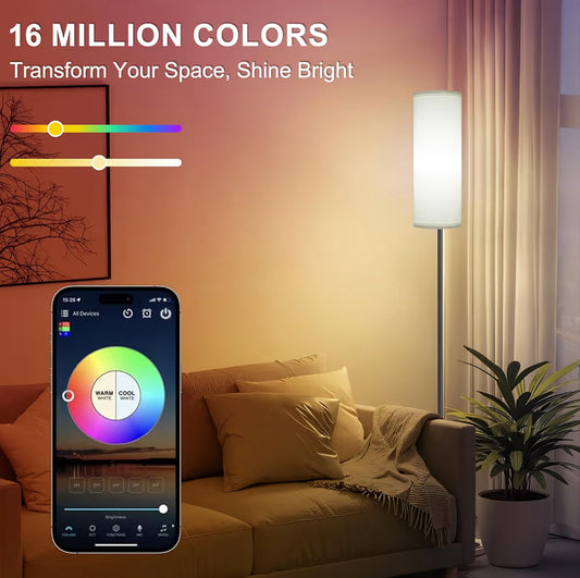 Floor Lamps White Lampshade 9W RGB Smart Bulb Modern, Dimmable Colors Temperature & Brightness - Remote
