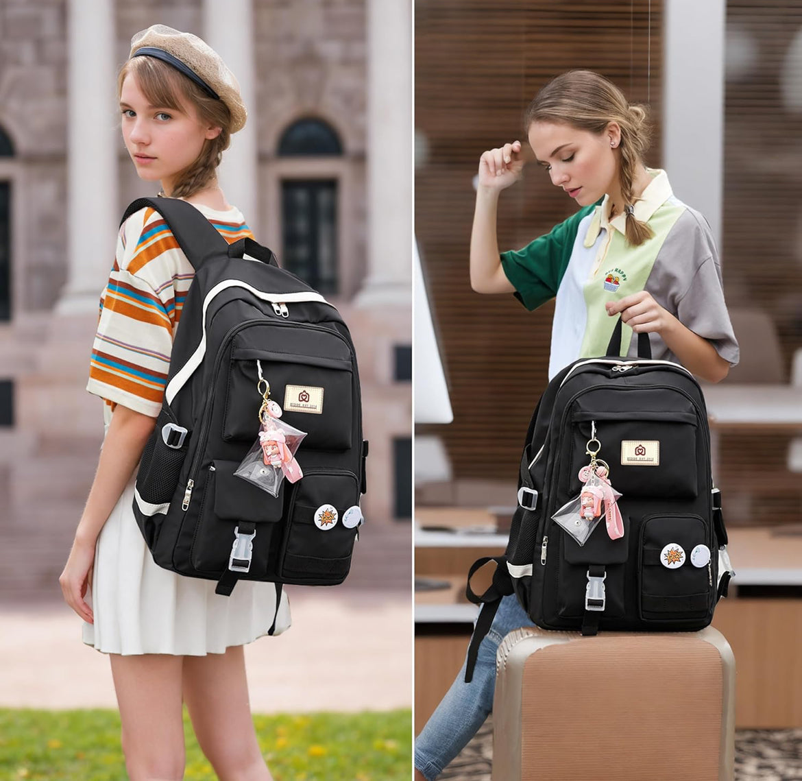 Backpack for Girls Laptop Backpacks 15.6 Inch College Cute Bookbag Anti Theft Primary Elementary School Bag Casual Daypack for Students Teens Girl Women (Black)