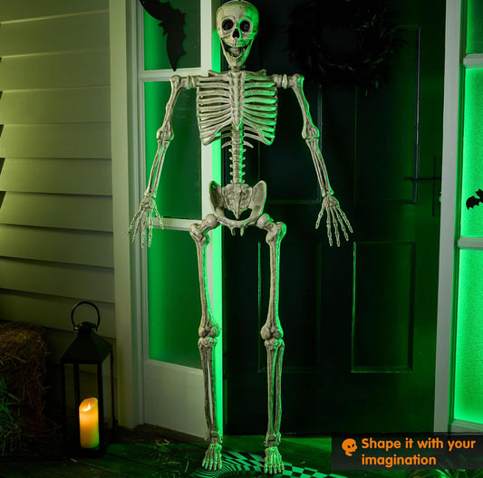 JOYIN 5.6 VT Halloween Verstelbare Lewensgrootte Skelet, Volledige Liggaam Realistiese Bene met Beweegbare Gewrigte, Reuse Skelette Halloween Versierings vir Binne Buiten Spookhuis Rekwisiete, Spookagtige Toneel Partytjie Dekor