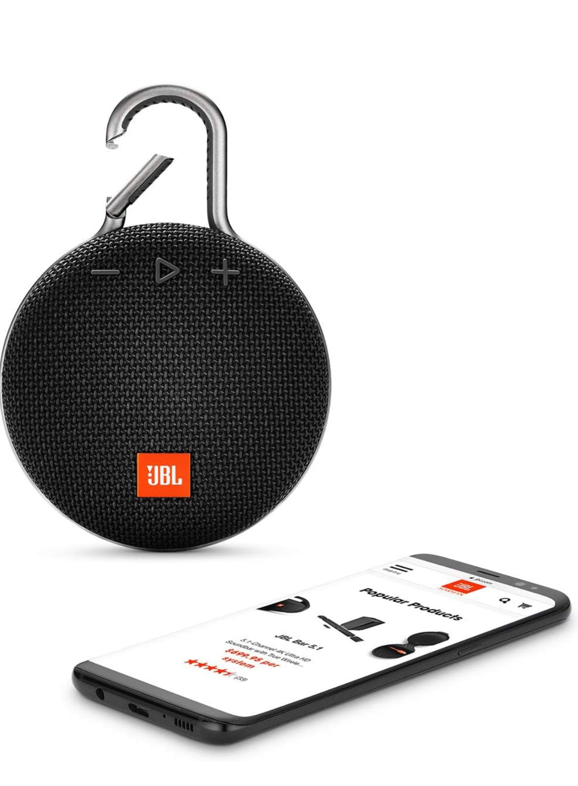 JBL Clip 3 Waterproof, Durable & Portable Bluetooth Speaker - Up to 10 HRS of Play Noise-Cancelling Speakerphone & Wireless Streaming - Black