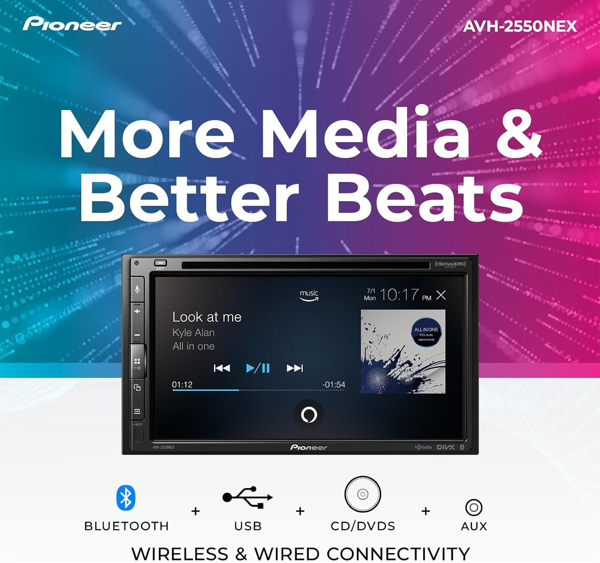 Pioneer AVH-2550NEX 6.8" Capacitive Touchscreen Double Din Car Stereo
DVD Multimedia Receiver, Wired Apple CarPlay & Android Auto, Bluetooth, Backup Camera, SiriusXM, HD Radio, FLAC, Hi-Volt RCA