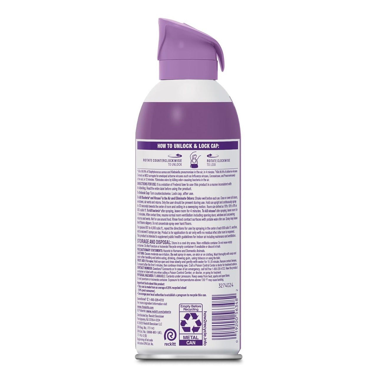 Lysol Luugsuiweraarbespuiting, Vir Luugsuiwering en Reukuitskakeling, Laventel Luggie Geur, 10 Vl. Oz (Pak van 3)