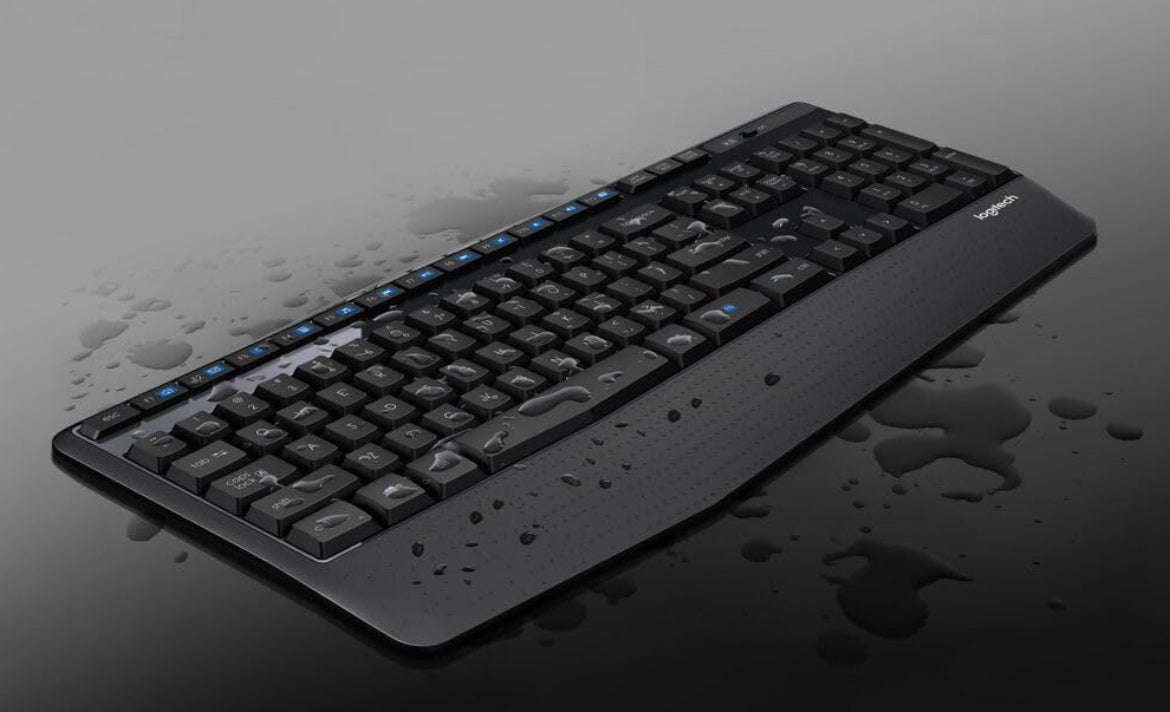 Logitech K345 Draadlose Sleutelbord - Volgrootte Sleutelbord met Polsrus, 2.4 GHz Draadlose USB-ontvanger - vir rekenaar, skootrekenaar