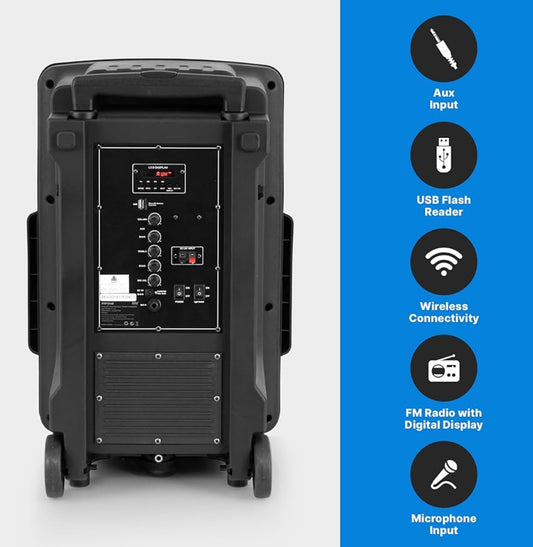 Draadlose Draagbare PA-luidsprekerstelsel - 1200W Hoëkrag Bluetooth-versoenbare Binne- en Buite DJ Klankstereo met USB MP3 AUX 3.5mm-ingang, Flitsende Partytjielig en FM-radio