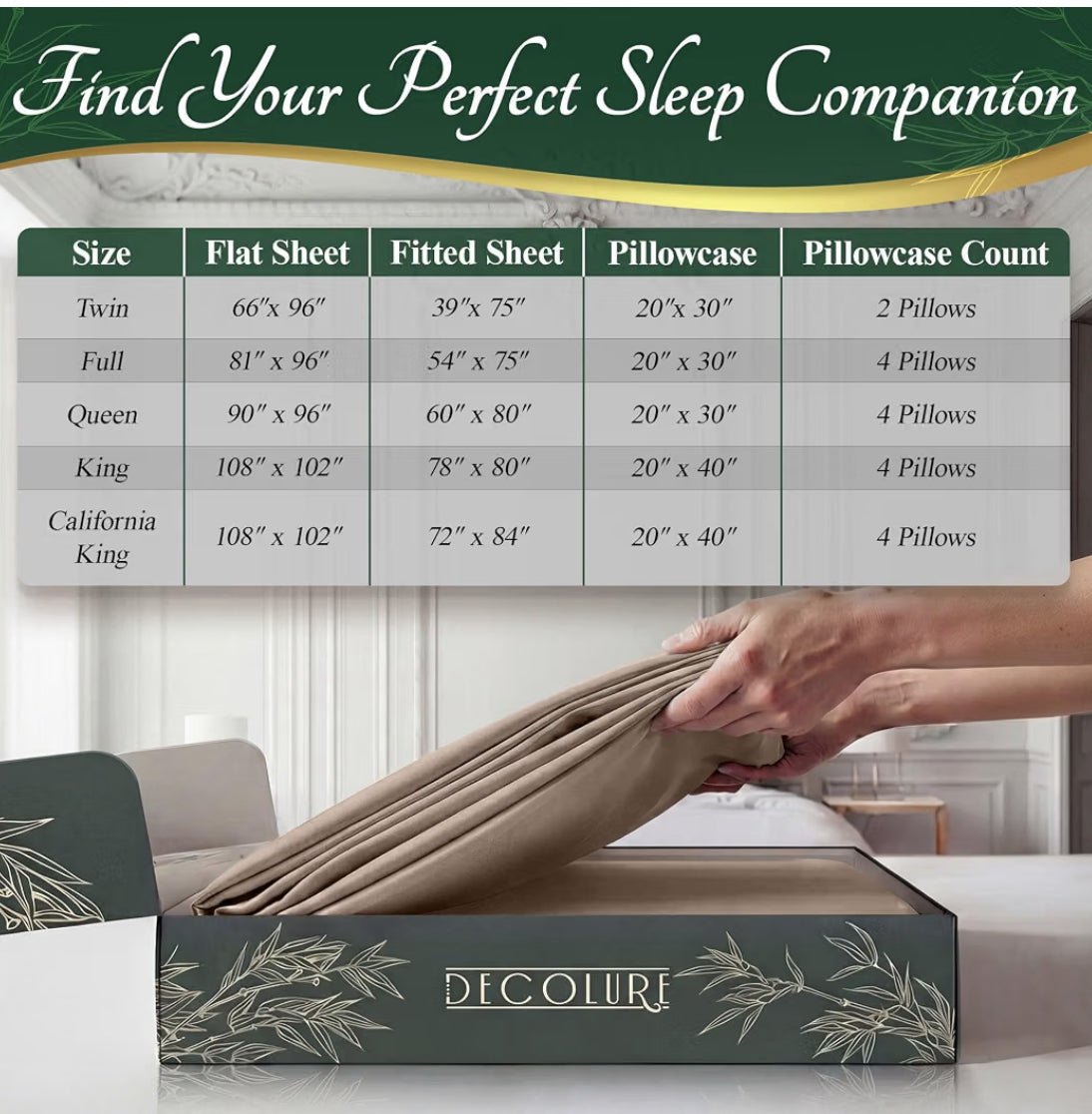 DECOLURE 100% Viscose Derived from Bamboo Sheets King Size - Luxury 6 Pc Naturally Cooling Sheets, Ultra Soft Bed Set - Deep 17" Pockets, Durable Double Stitching, Oeko Tex Standard (Taupe)