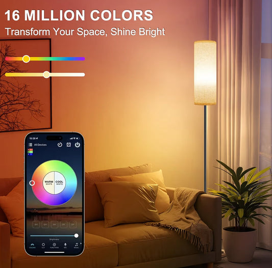 Floor Lamps Dimmable 3 Colors Temperature, Modern Lamp with Remote, Tall LED Foot Switch - (Beige Shade) 9W Smart Bulb
