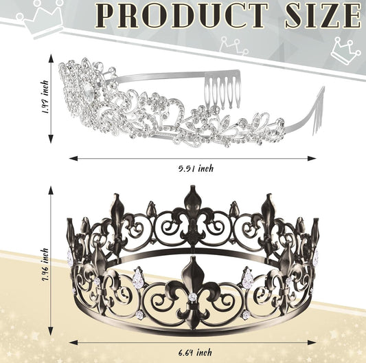 2 Stuks Tuiskeer Koning Kroon Metaal Kristal Koninklike Tiara Kroon vir Mans Vroue Bruidegom Bruid Prinses Trou Halloween