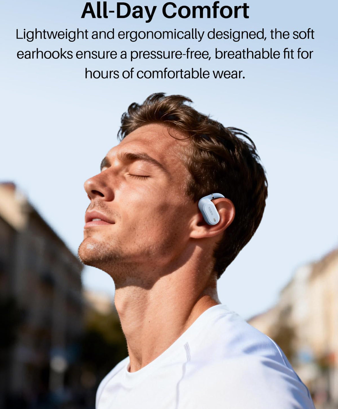 OpenWear Open Ear Headphones, Adjustable Ear Hooks, Ultra Comfort, Bass Bluetooth Headphones 5.4 with Smart Digital Display (Blue)