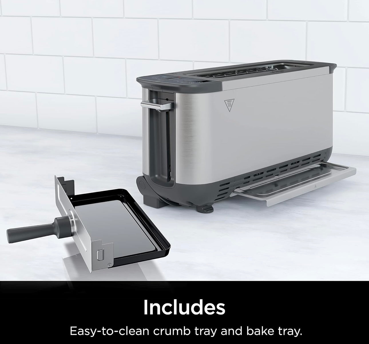 Ninja ST101 Foodi 2-in-1 Flip Toaster, 2-Slice Capacity, Compact Toaster Oven 1500 Watts, Stainless Steel - 6 Functions