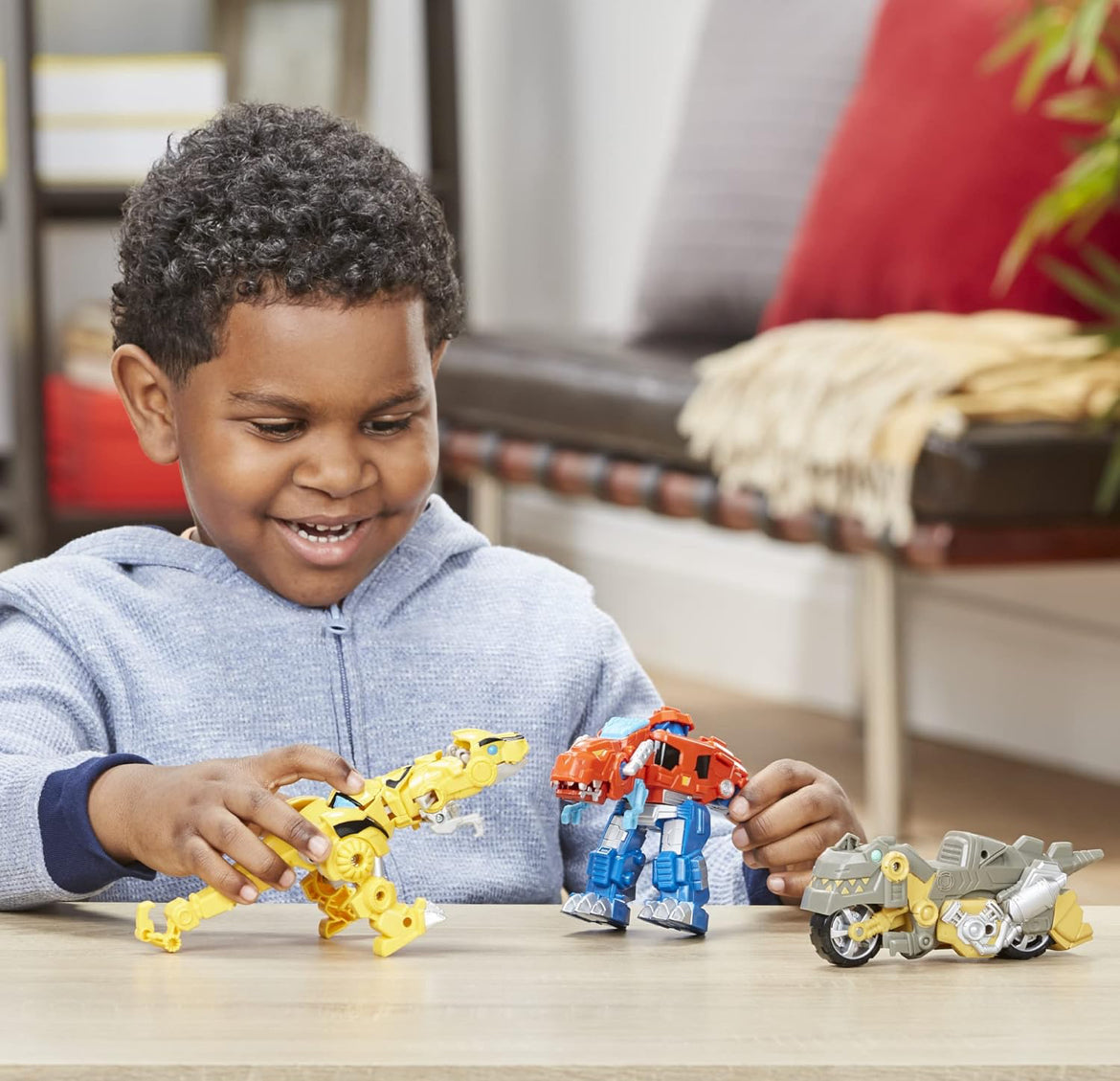 Transformers Playskool Primal Team-Up 3-Pack with Optimus Prime,Bumblebee, and Grimlock Converting Dinosaur Figures, 4.5-Inch Toys, Ages 3 and Up