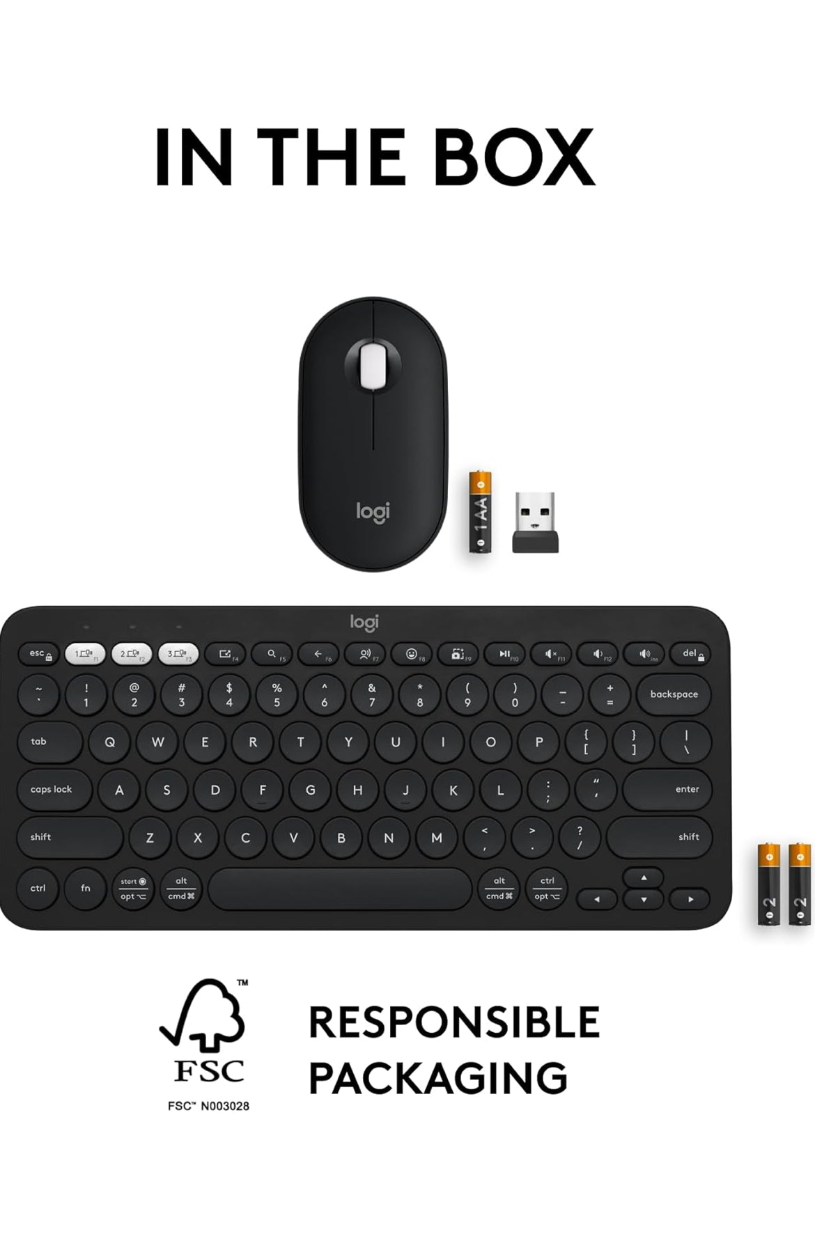 Logitech Pebble 2 Combo, Draadlose Sleutelbord en Muis, Stil en Draagbaar, Aanpasbaar, Logi Bolt, Bluetooth, Maklike Skakel vir Windows, macOS, iPadOS, Chrome - Swart
