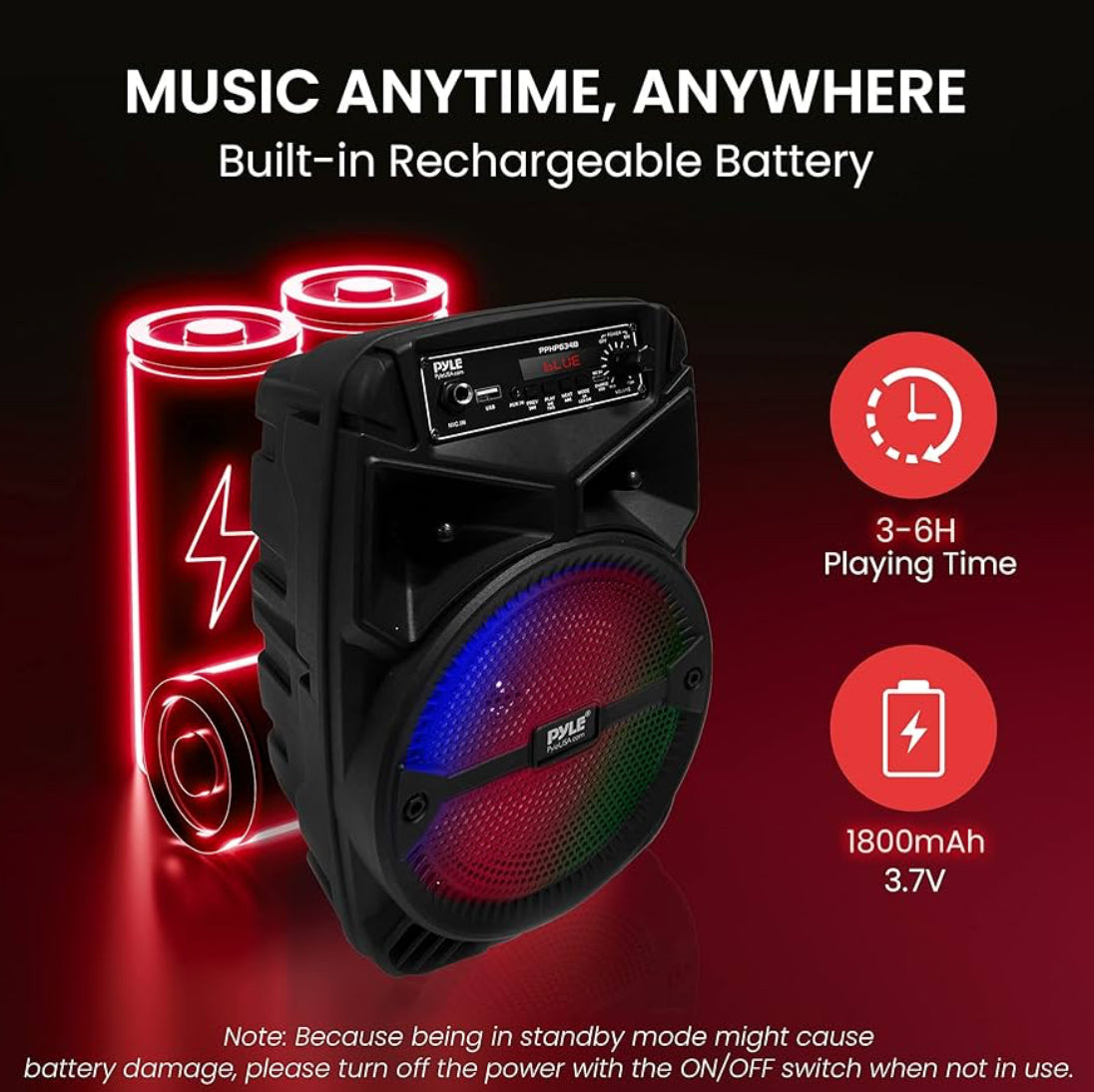 Rechargeable Outdoor Bluetooth Portable PA System 240W w/ 6.5” Subwoofer 1” Tweeter, Microphone In, Party Lights, MP3/USB, Radio, Remote