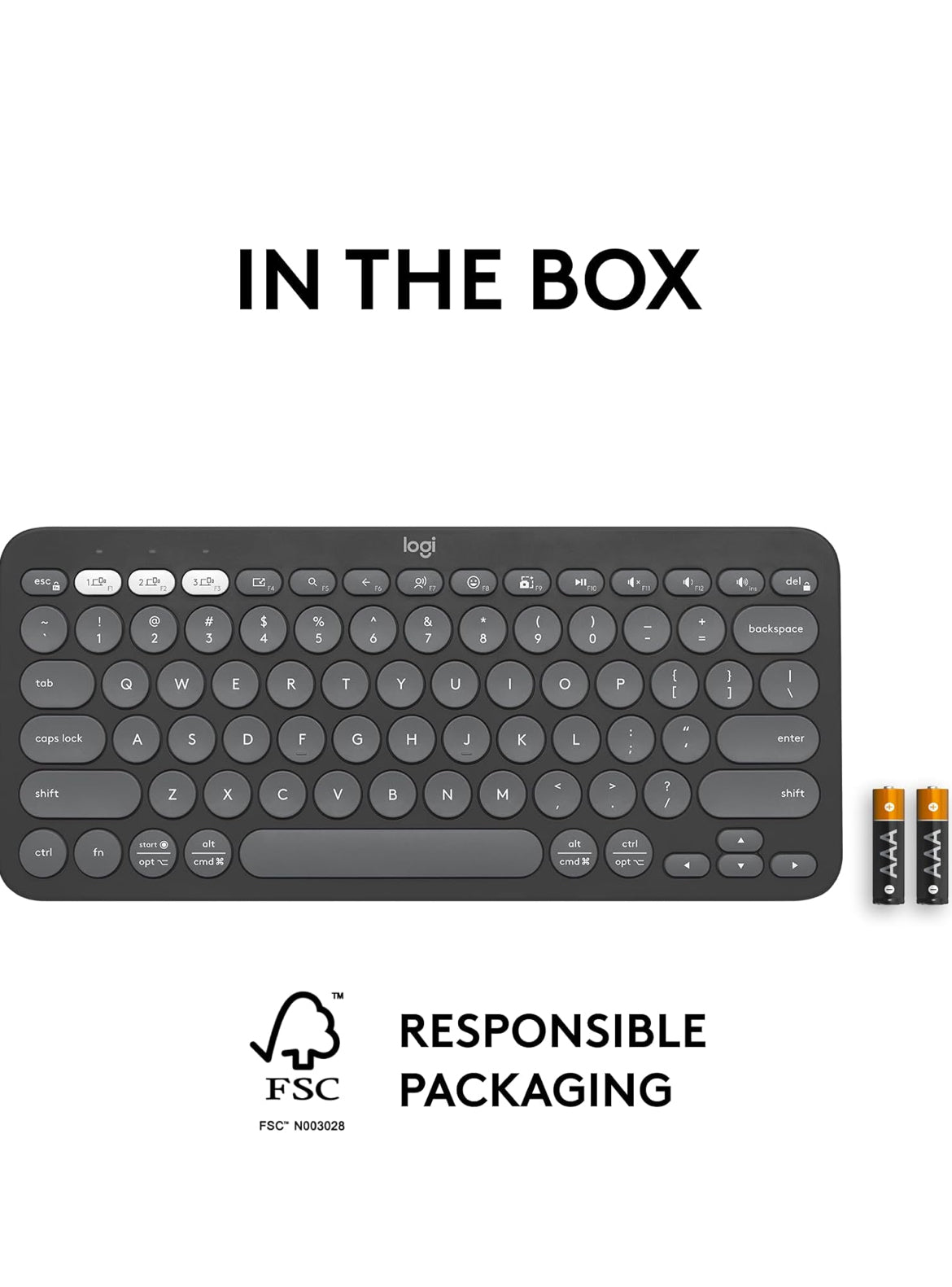 Logitech Pebble Keys 2 K380s, Multi-Toestel Bluetooth Draadlose Sleutelbord met Aanpasbare Kortpaaie, Slank en Draagbaar, Maklike Skakeling vir Windows, macOS, iPadOS, Android, Chrome OS - Tonal Grafiet