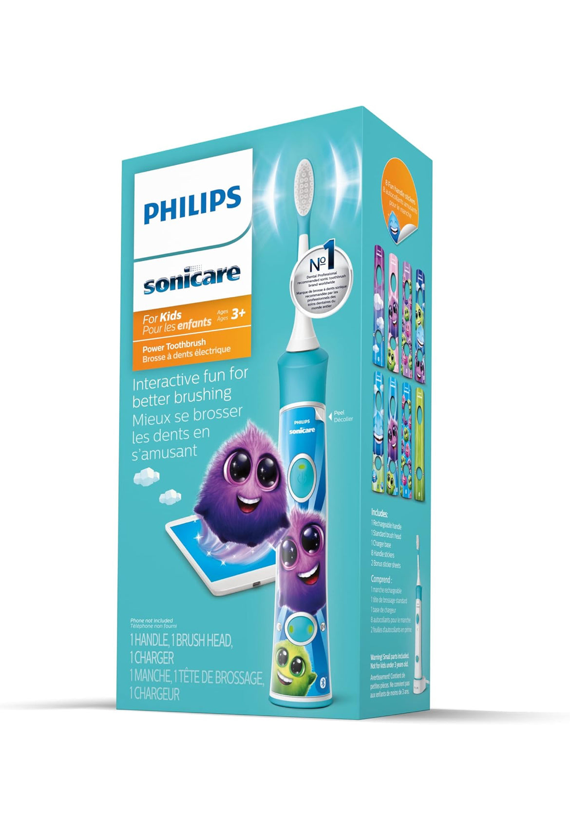 Philips Sonicare for Kids 3+ Bluetooth-gekoppelde Herlaaibare Elektriese Kragtandeborsel, Interaktief vir Beter Borsel, Turkoois, HX6321/02