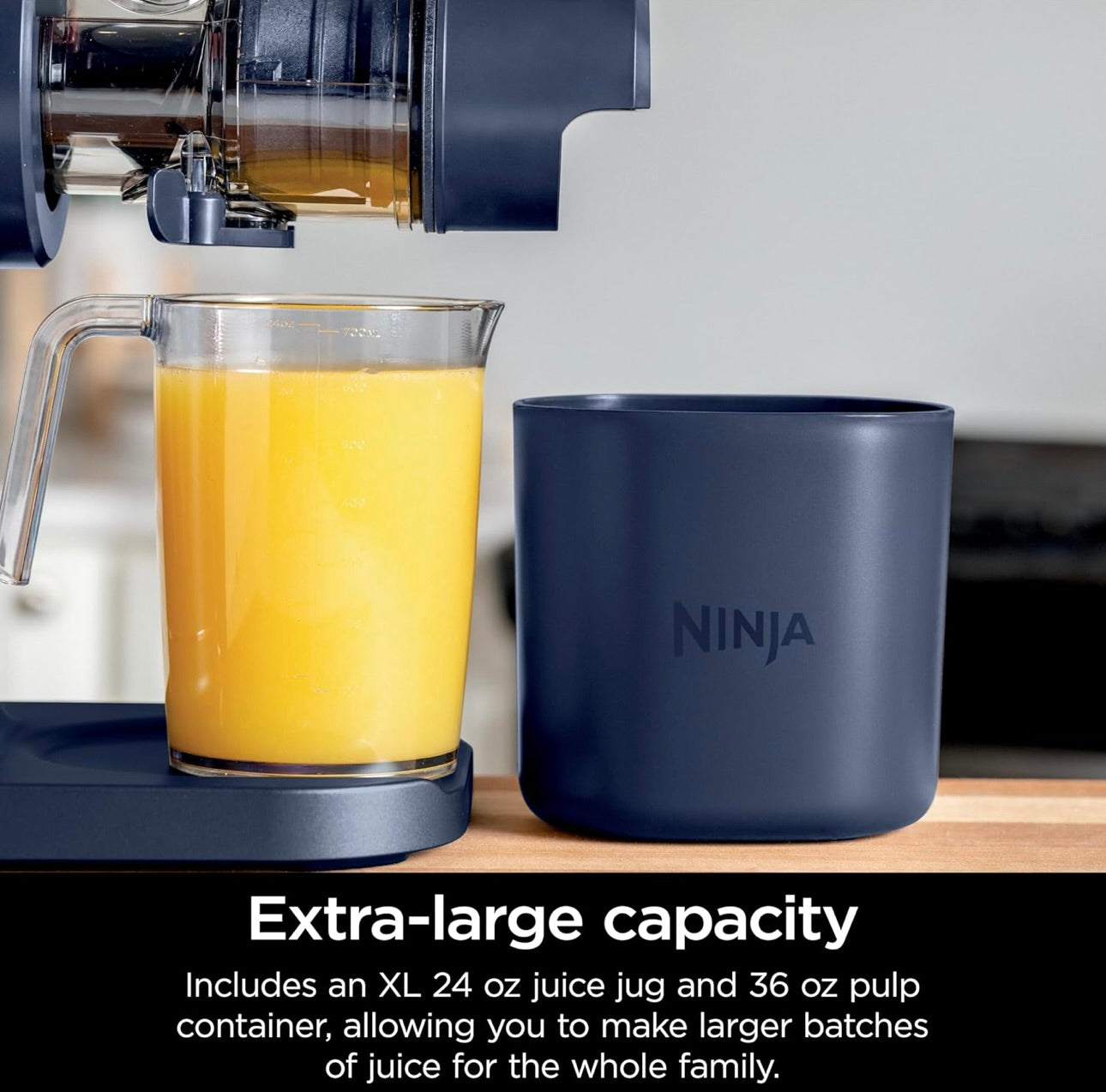 Ninja NeverClog Cold Press Juicer, Powerful Slow Juicer with Total Pulp Control, Countertop, Electric, 2 Pulp Functions - Blue/Navy (JC151NV)