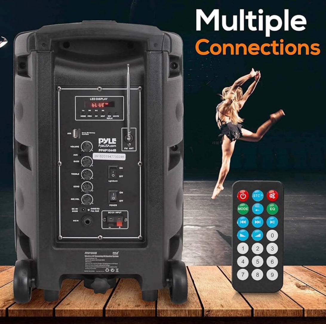 Draagbare Bluetooth PA-luidsprekerstelsel - 600W met herlaaibare battery, partytjieligte, MP3/USB SD-kaartleser, rolwiele