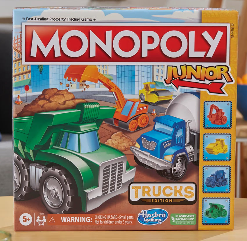 Monopoly Junior Trucks Edition Board Game for Kids Ages 5+, 2-4 Player Kids Games