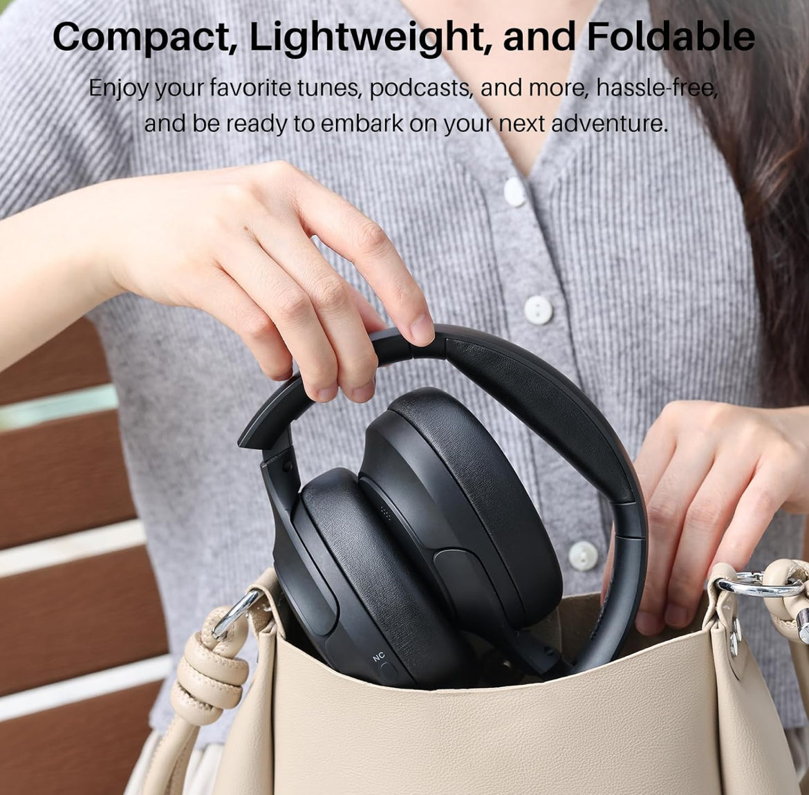 Hybrid Active Noise Cancelling Wireless Over Ear Bluetooth Headset, 60H Playtime, Hi-Res Audio Custom EQ via App Deep Bass - Black