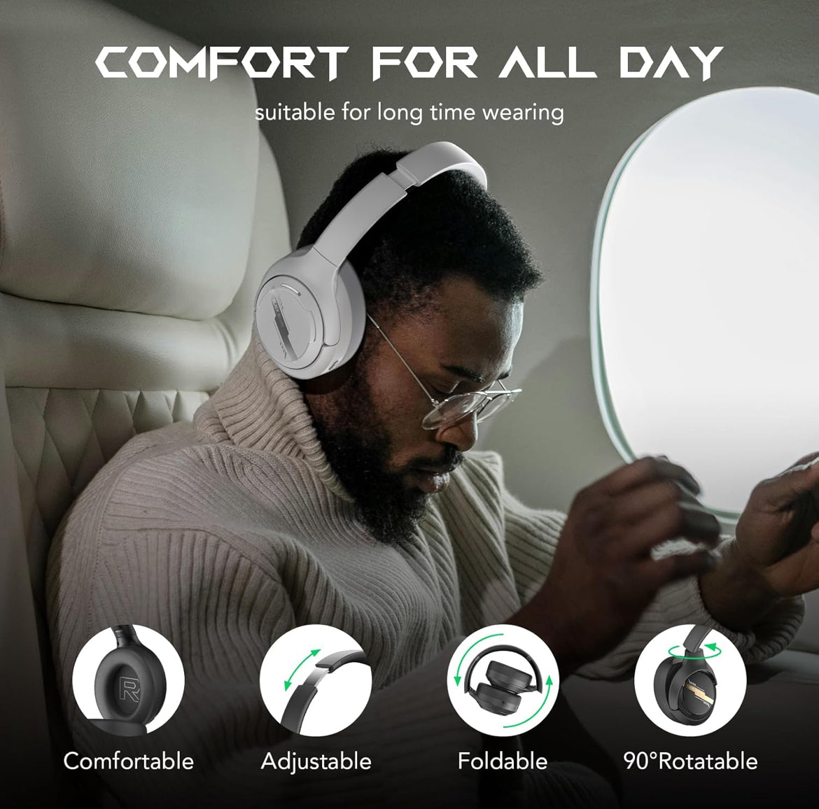 Black Shark JoyBuds Max Active Noise Cancelling Headphones Wireless Over Ear (White)