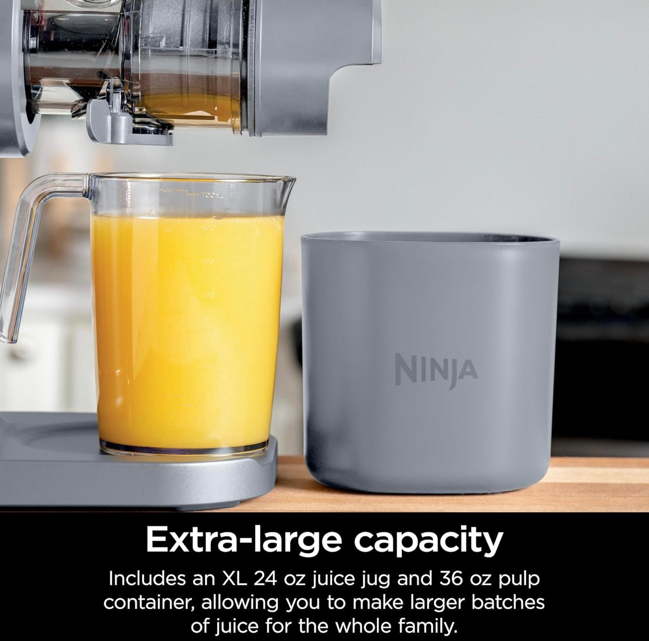 Ninja NeverClog Cold Press Juicer, Powerful Slow Juicer with Total Pulp Control, Countertop, Electric, 2 Pulp Functions - Steam Gray (JC151SL)