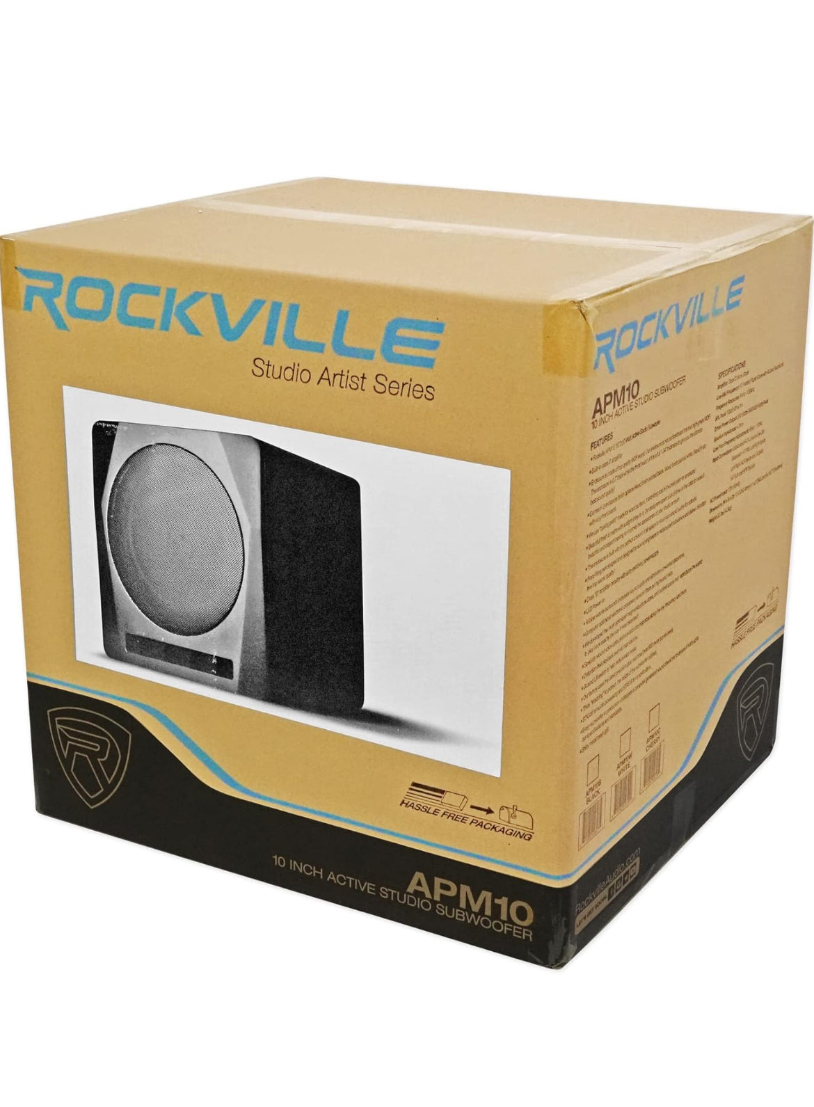 Rockville APM10B Active Studio Subwoofer in Black, 10"", 400W, MDF Wood, RCA/XLR/Optical, Front-Firing Port