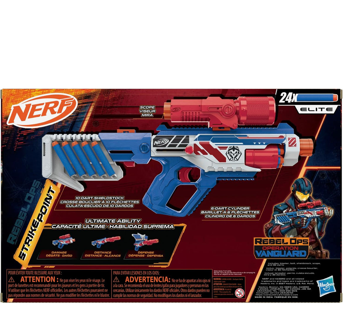 Nerf Rebel Ops Operation Vanguard Strikepoint Blaster
24 Nerf Foam Darts, Shieldstock & Scope-Barrel Attachments, Kids Gift Toys, Ages 8+ (Amazon Exclusive)