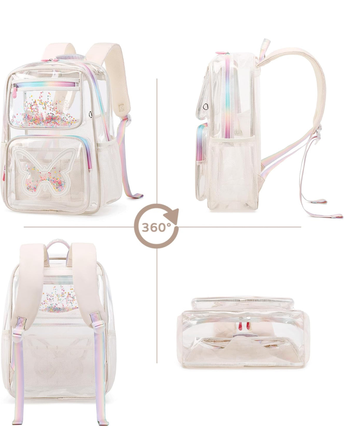 Clear Backpack for Girls Women Transparent Kids Elementary College School Bag Travel Laptop Backpacks Large Bookbags (Beige)