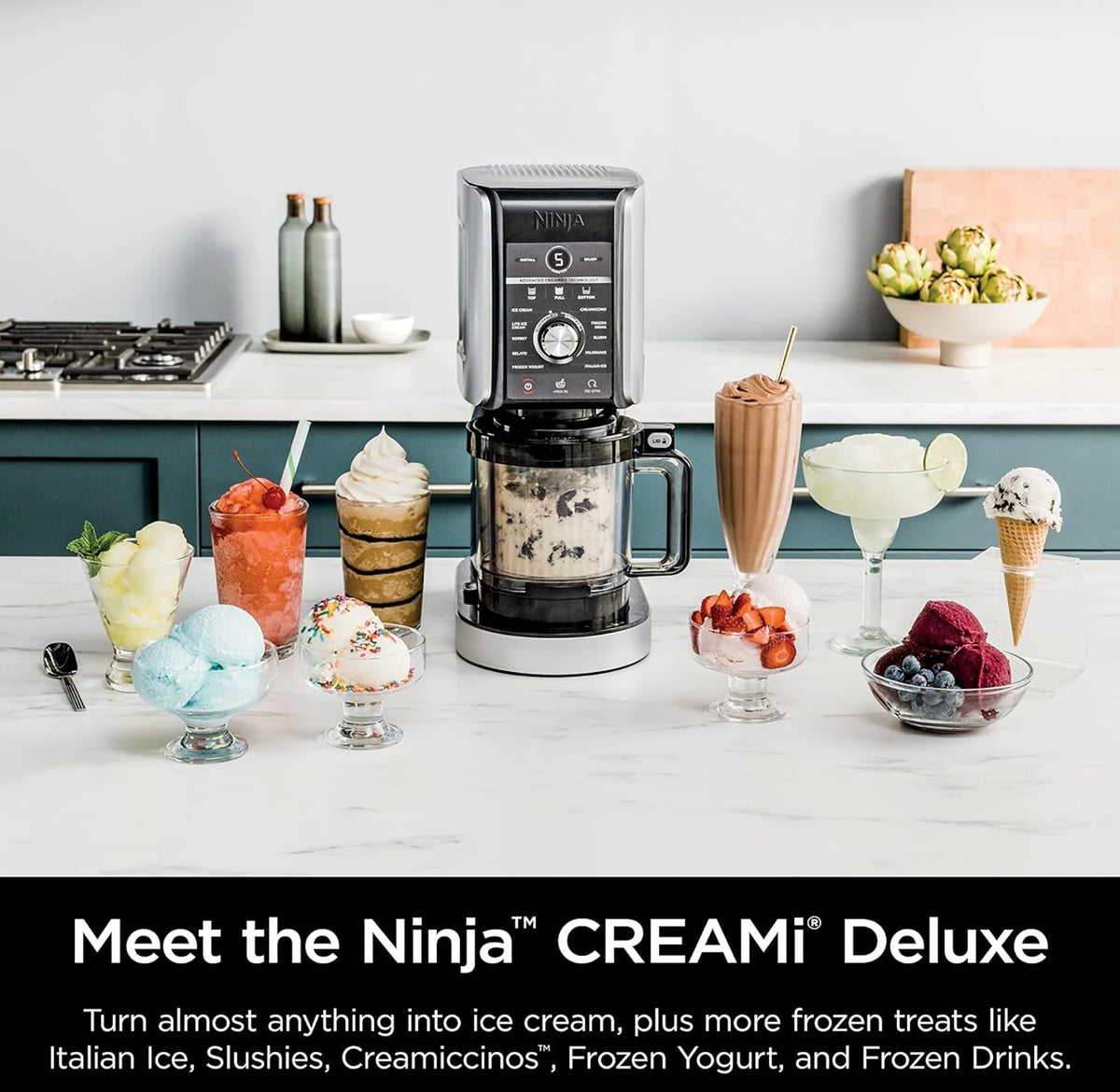 Ninja Creami Deluxe Pints 2 Pack, Compatible with NC500 Series Creami Deluxe Ice Cream Makers, Genuine Ninja Pint, BPA-Free & Dishwasher Safe, Color Lids, 1 Pint Each, Clear/Coral/Yellow, XSKPNTLD2