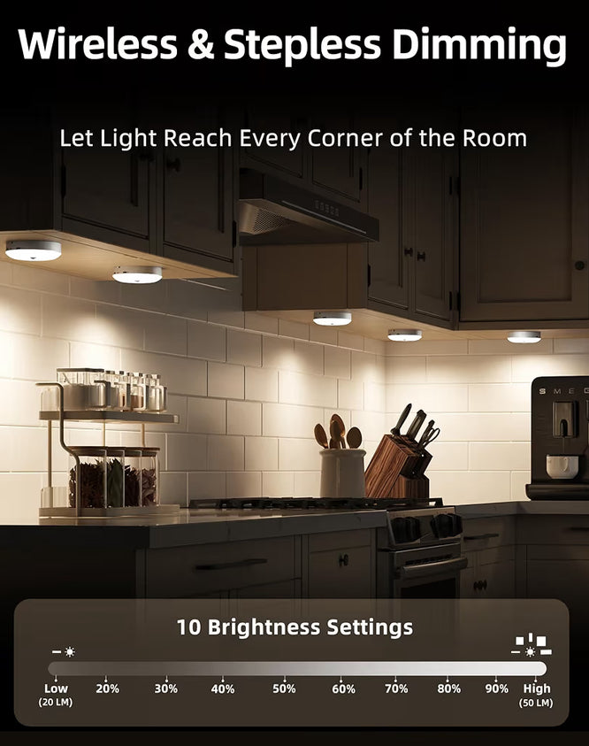 6-Pack Under Cabinet Lighting, Rechargeable Motion Sensor Puck Lights w/ Remote 12 RGB Colors, Magnetic Stick on Light, Dimmable