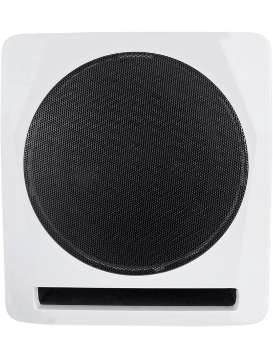 Rockville APM10W Aktiewe Studio Subwoofer in Wit, 10", 400W, MDF Hout, RCA/XLR/Opties, Vooraansluiting