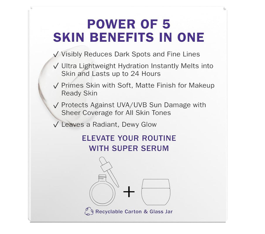 Olay Super Cream met Sonbeskerming SPF 30, Liggewig Gesigbevogtiger (1.7 oz) & Proefgrootte Vitamien C-Reinigingsmelters, Water-geaktiveerde Gesigwasmiddel (12 st)