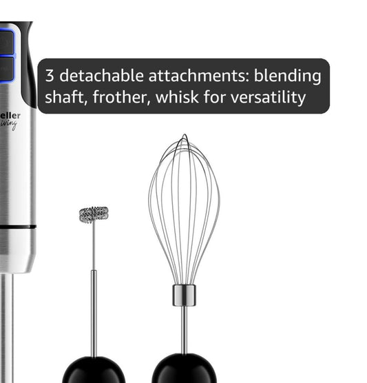 Ultra-Stick Dompelhandmenger, 500W Swaardiensmotor, 8-Spoed Turbo-instelling, Sluit Mengstaaf, Klitser, Melkskuimer en Maatbeker in