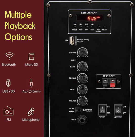 Draagbare PA-luidsprekerstelsel – 800W Aangedrewe Bluetooth Binne- en Buite-DJ-Stereoluidspreker met MP3 AUX 3.5mm-ingang, Flitsende Partytjielig en FM-radio