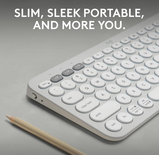 Logitech Pebble Keys 2 K380s, Multi-Toestel Bluetooth Draadlose Sleutelbord met Aanpasbare Kortpaaie, Slank en Draagbaar, Maklike Skakeling vir Windows, macOS, iPadOS, Android, Chrome OS - Tonal White
