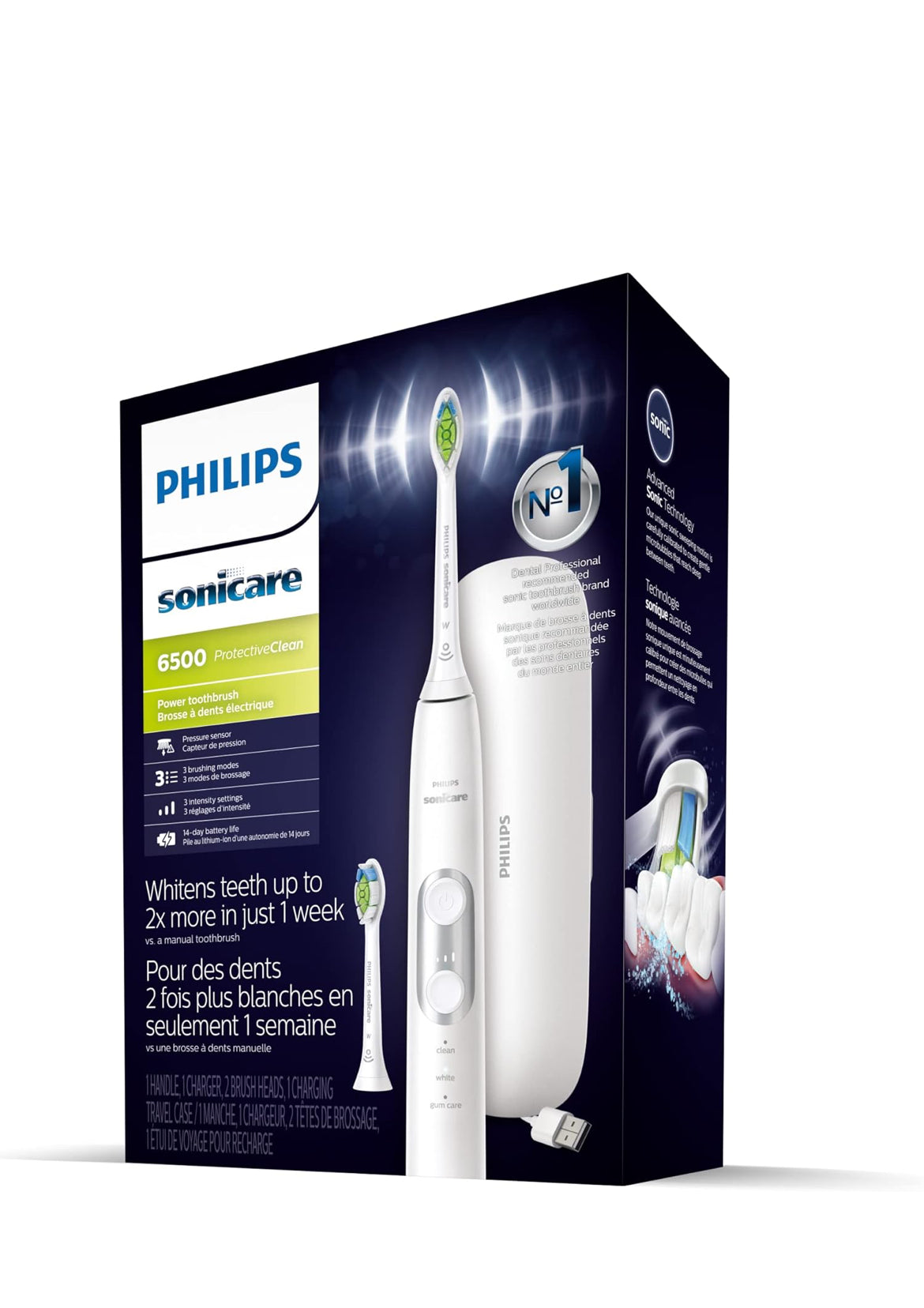 Philips Sonicare ProtectiveClean 6500 Herlaaibare Elektriese Tandeborsel, met Druksensor, 3 Skoonmaakmodusse - Wit (HX6462/05)
