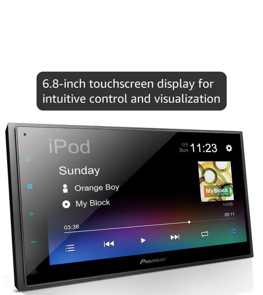 Pioneer 6.8" Capacitive Touchscreen Double Din Digital Multimedia Receiver, Bluetooth, Backup Camera, USB, FLAC, AM/FM, Short Chassis, 50W x 4 Output, Steering Wheel Input