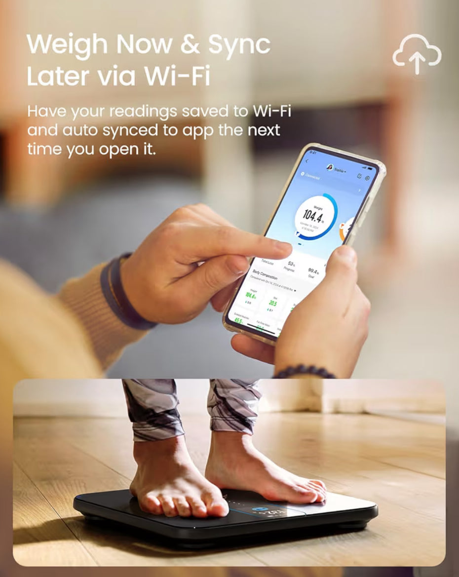 Smart Digital Scale for Body Weight Fat w/ Color Display, Wi-Fi & Bluetooth Fitness Equipment for BMI Muscle Mass Composition