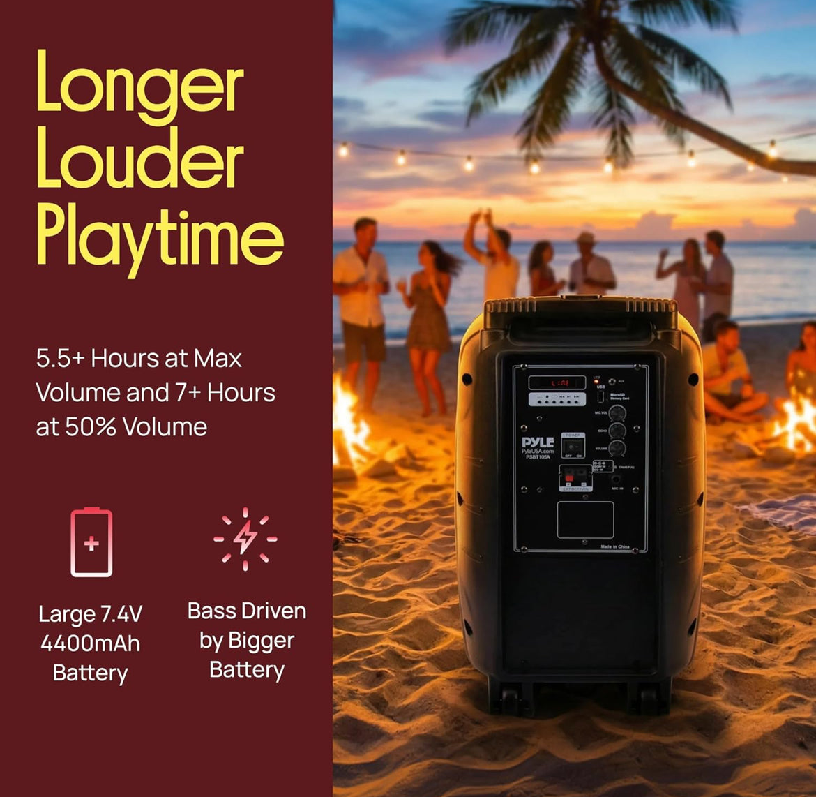 1000W Draagbare Bluetooth PA Luidspreker, 10'' Subwoofer, UHF Koordlose Mikrofoon, MP3/USB/SD, Herlaaibare Battery, LED Batteryaanwyserligte