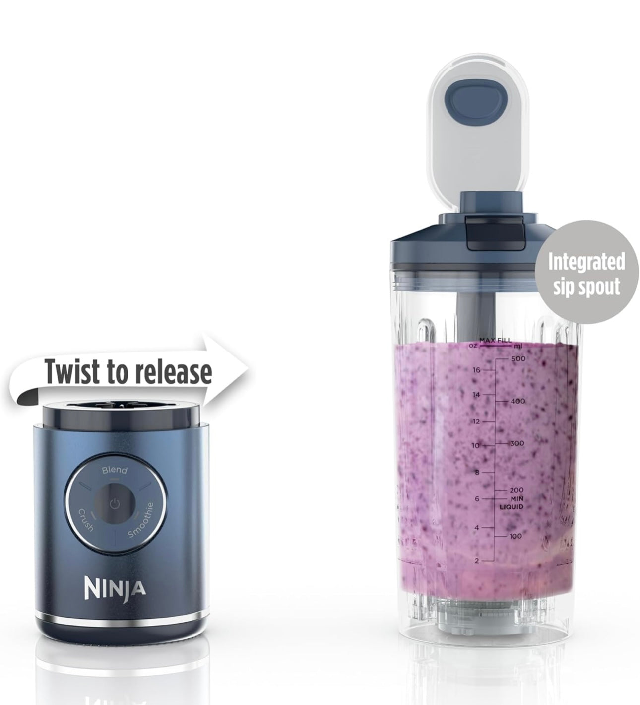 Ninja Blast Max, Portable Blender + Twist & Go, Personal Smoothie, Blend, Ice Crush, 3 Programs, Cordless, 22 oz - NAVY, BC251NV