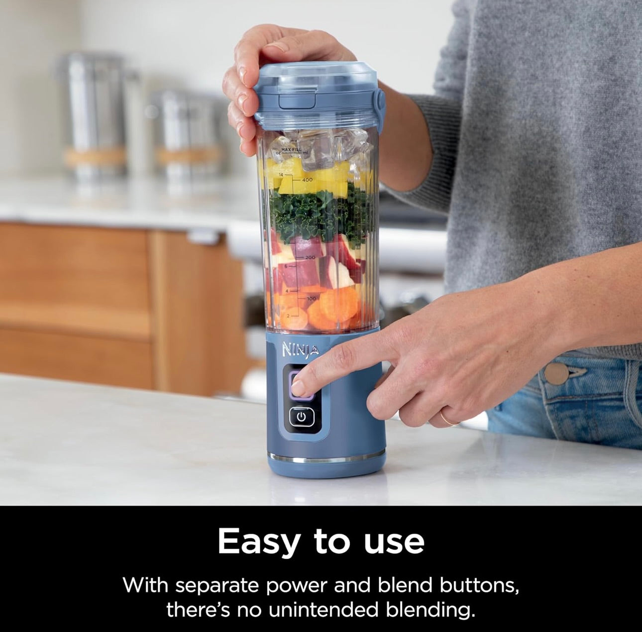 Ninja Blast Portable Blender, Cordless, 18oz. Vessel, Personal Blender BPA Free, Leakproof-Lid and Sip Spout, USB-C Rechargeable, Dishwasher Safe Parts - Denim Blue (BC151ND)