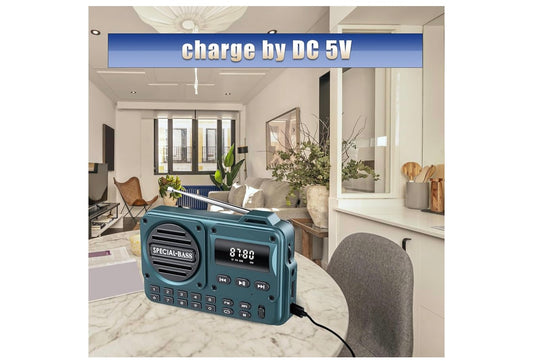 Sakradio FM USB-C Laai 2000mAh Herlaaibaar Uitstekende Ontvangs Duidelike Luidspreker en Oorfoonpoort, LCD-skerm, FM-radio vir Stap/Draf/Gimnasium, Bluetooth/TF. (GEEN AM NIE) – (Turkoois)