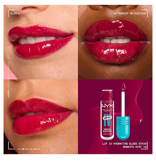 NYX PRO MAKEUP Lip IV Hydrating Glossy Lip Stain, Langdurige, Getinte, Veganistiese Formule met 12 UUR Hidrasie - Magenta Mist (Bessie)