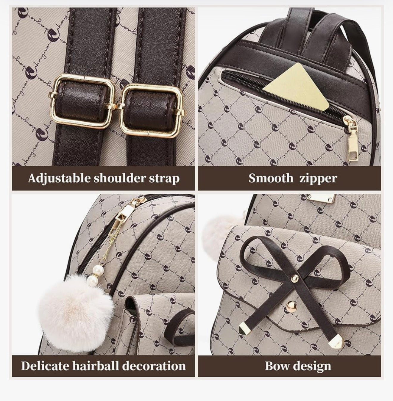 iGirls Strikkie 3-Stukke Mode Leer Rugsak Rugsakhandsak vir Dames Rucksack vir Dames Skouersak - (Koffie)